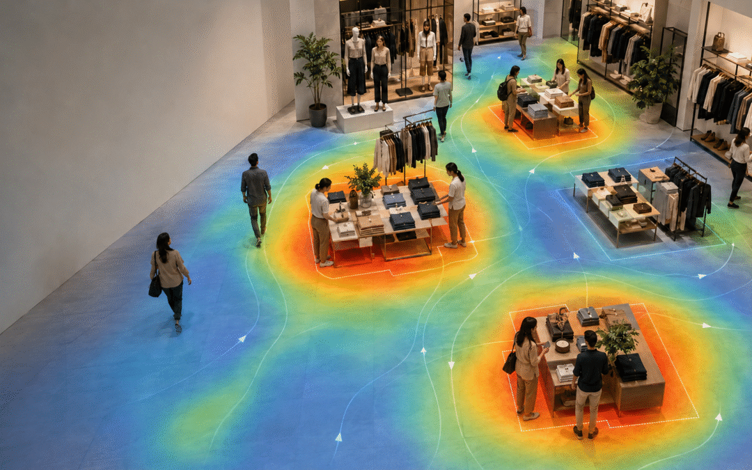 Hotzone e Heatmap para análise de fluxo de pessoas, áreas de interesse e tempo de permanência em ambientes físicos.